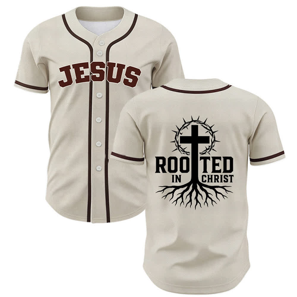 Christianartworkshop Rooted In Christ Schwarzes Baseballtrikot mit Knöpfen - Beige - 5XL - image 7