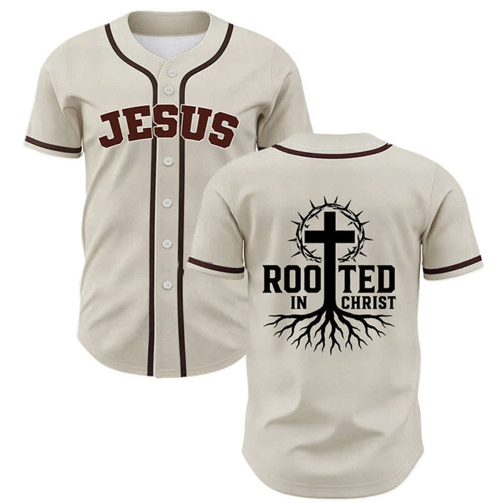 Christianartworkshop Rooted In Christ Schwarzes Baseballtrikot mit Knöpfen - Beige - 5XL - image 7