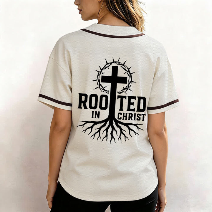 Christianartworkshop Rooted In Christ Schwarzes Baseballtrikot mit Knöpfen - image 10