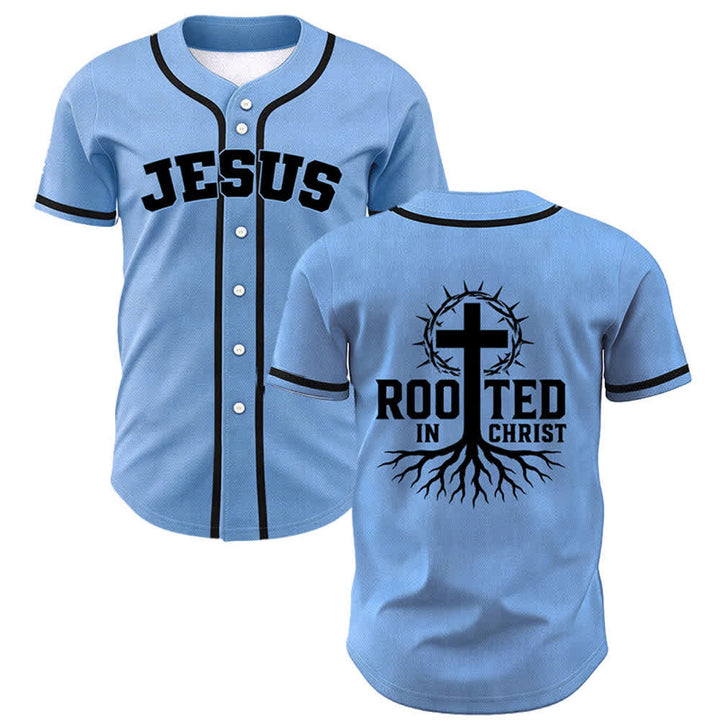 Christianartworkshop Rooted In Christ Schwarzes Baseballtrikot mit Knöpfen - Blau - 5XL - image 42