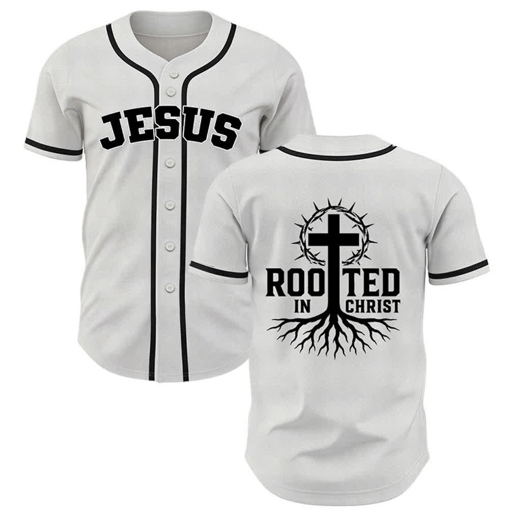 Christianartworkshop Rooted In Christ Schwarzes Baseballtrikot mit Knöpfen - Weiß - 5XL - image 21
