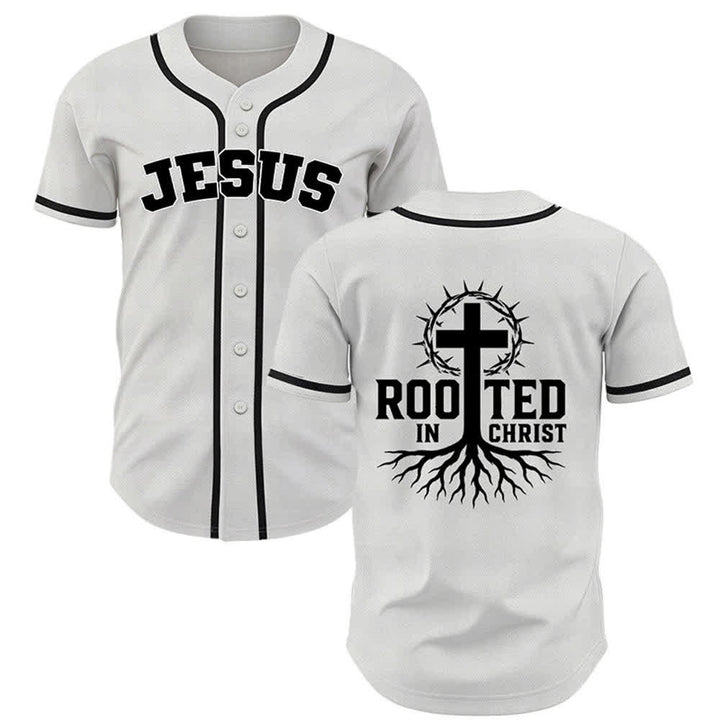 Christianartworkshop Rooted In Christ Schwarzes Baseballtrikot mit Knöpfen - Weiß - 5XL - image 21