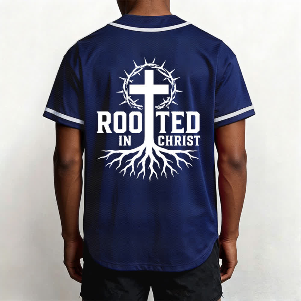 Christianartworkshop Rooted In Christ Schwarzes Baseballtrikot mit Knöpfen - image 54