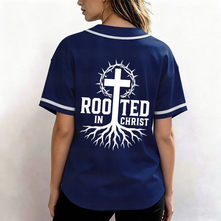 Christianartworkshop Rooted In Christ Schwarzes Baseballtrikot mit Knöpfen - image 52