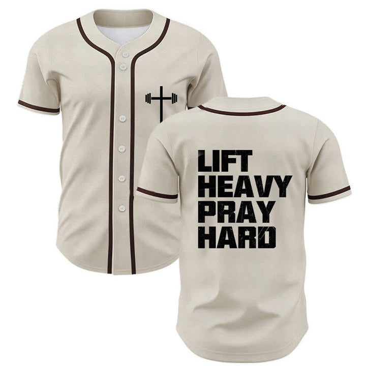 Christianartworkshop Schweres Heben, hart beten, marineblaues Baseballtrikot - Beige - 5XL - image 35