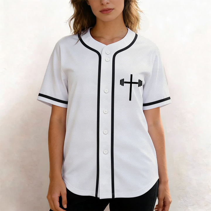 Christianartworkshop Schweres Heben, hart beten, marineblaues Baseballtrikot - image 11