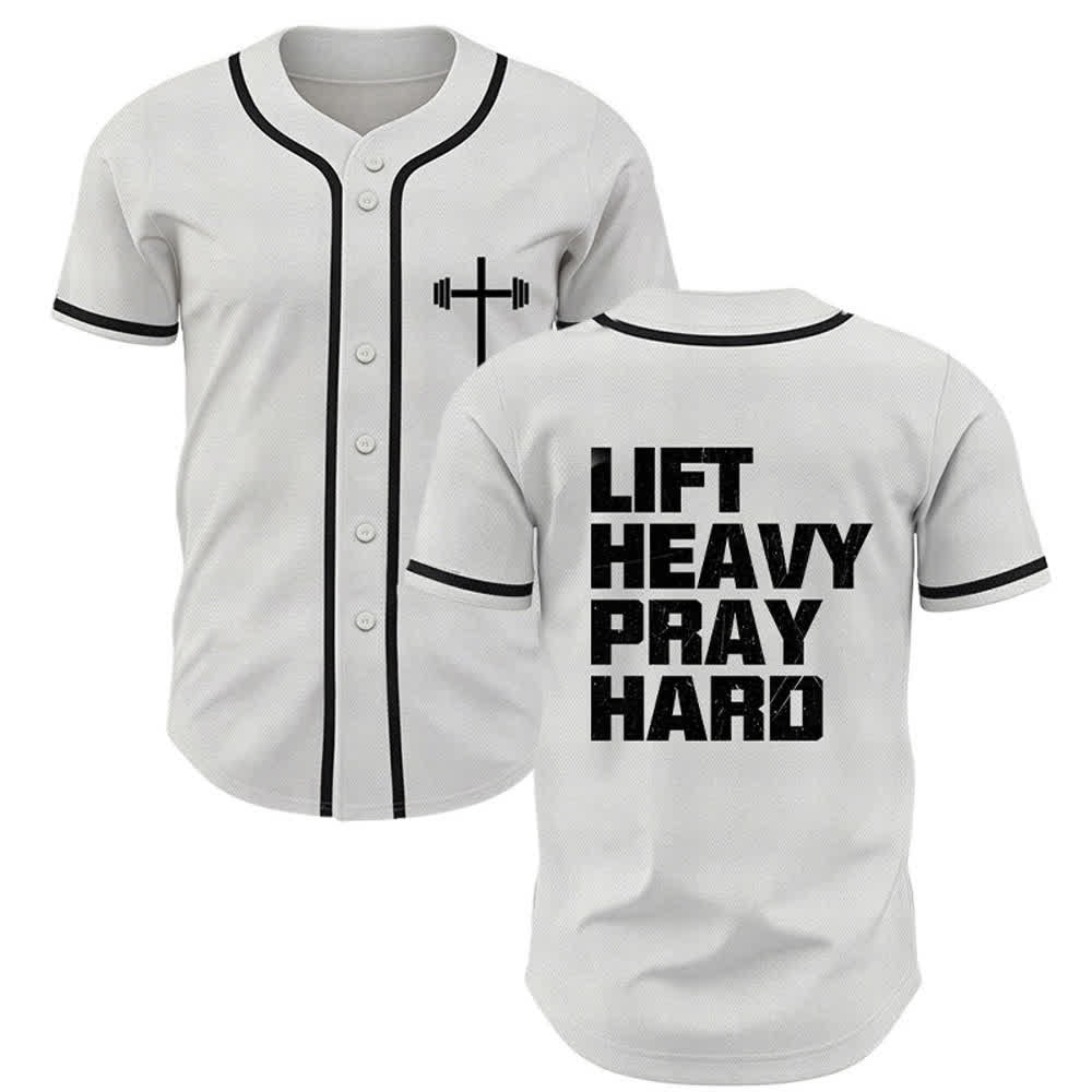 Christianartworkshop Schweres Heben, hart beten, marineblaues Baseballtrikot - Weiß - 5XL - image 7