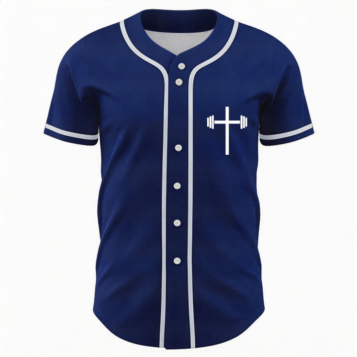 Christianartworkshop Schweres Heben, hart beten, marineblaues Baseballtrikot - image 2