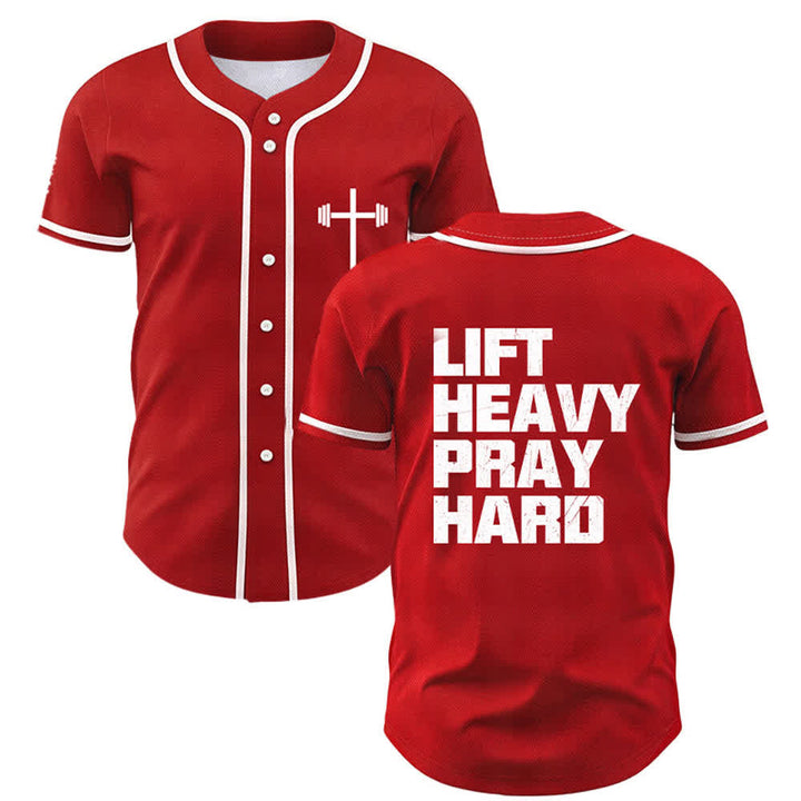 Christianartworkshop Schweres Heben, hart beten, marineblaues Baseballtrikot - Rot - 5XL - image 49