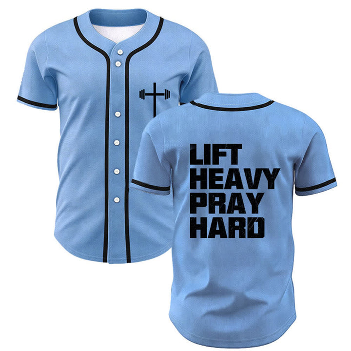 Christianartworkshop Schweres Heben, hart beten, marineblaues Baseballtrikot - Blau - 5XL - image 42