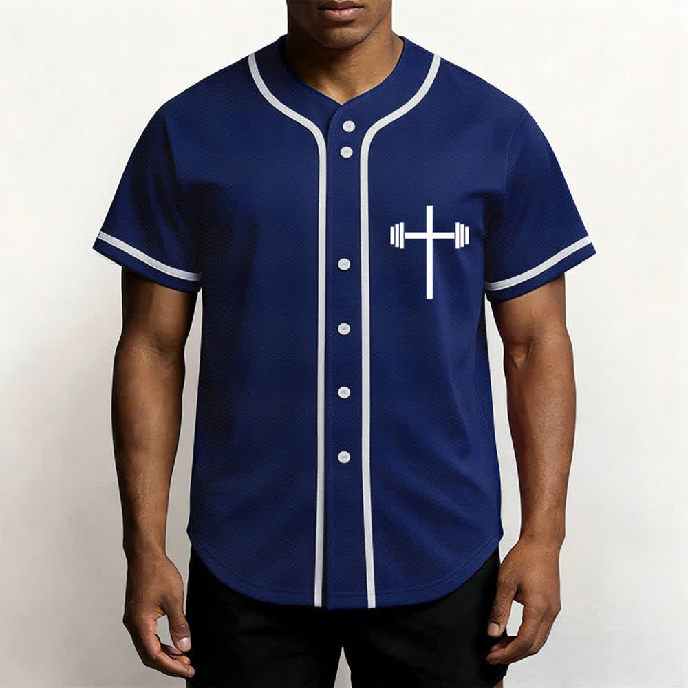 Christianartworkshop Schweres Heben, hart beten, marineblaues Baseballtrikot - image 6