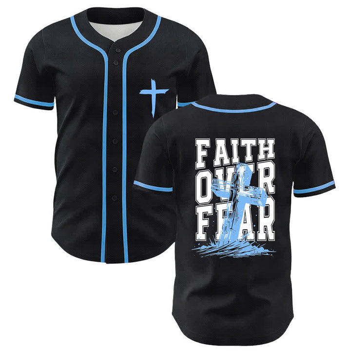 Christianartworkshop Baseballtrikot mit kontrastfarbenem Besatz: Glaube statt Angst - Himmelblau - 5XL - image 14