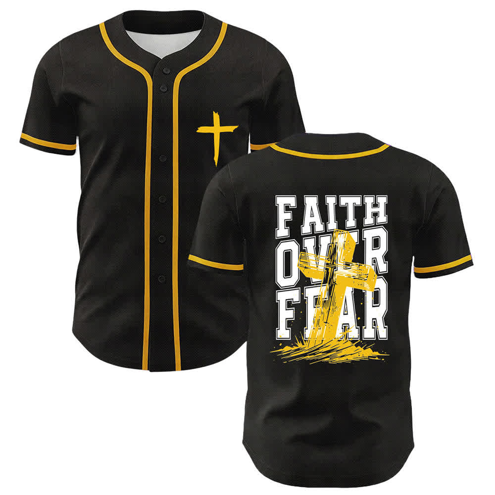 Christianartworkshop Baseballtrikot mit kontrastfarbenem Besatz: Glaube statt Angst - Gelb - 5XL - image 56