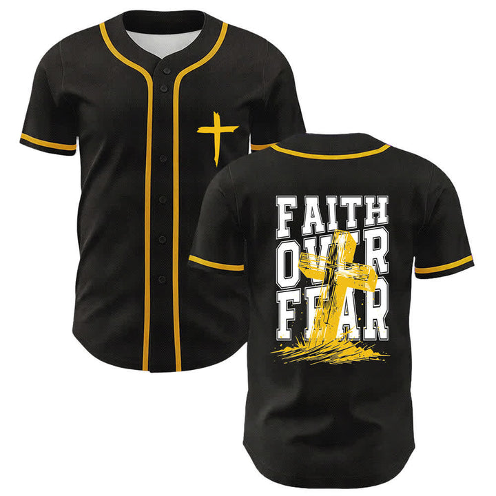Christianartworkshop Baseballtrikot mit kontrastfarbenem Besatz: Glaube statt Angst - Gelb - 5XL - image 56