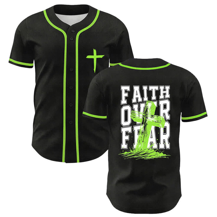 Christianartworkshop Baseballtrikot mit kontrastfarbenem Besatz: Glaube statt Angst - Grün - 5XL - image 35