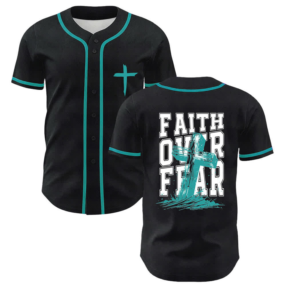 Christianartworkshop Baseballtrikot mit kontrastfarbenem Besatz: Glaube statt Angst - Lake Blue - 5XL - image 28