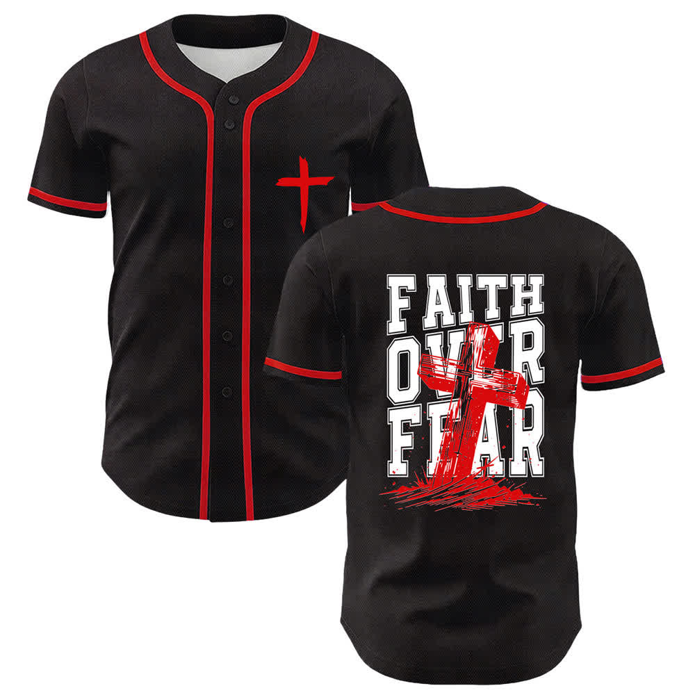Christianartworkshop Baseballtrikot mit kontrastfarbenem Besatz: Glaube statt Angst - Rot - 5XL - image 21