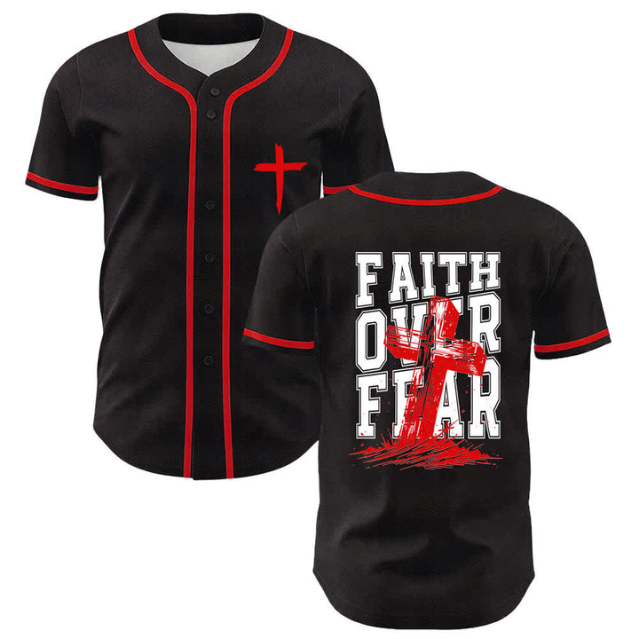 Christianartworkshop Baseballtrikot mit kontrastfarbenem Besatz: Glaube statt Angst - Rot - 5XL - image 21