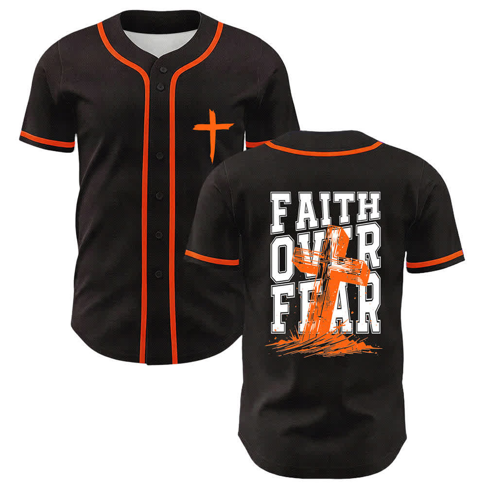 Christianartworkshop Baseballtrikot mit kontrastfarbenem Besatz: Glaube statt Angst - Orange - 5XL - image 42