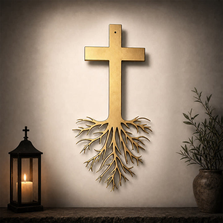 Christianartworkshop Modernes Kreuz mit Wurzeln – Wanddekoration aus Metall: Ein kraftvolles Symbol wachsenden Glaubens - image 4