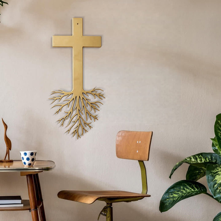 Christianartworkshop Modernes Kreuz mit Wurzeln – Wanddekoration aus Metall: Ein kraftvolles Symbol wachsenden Glaubens - image 7