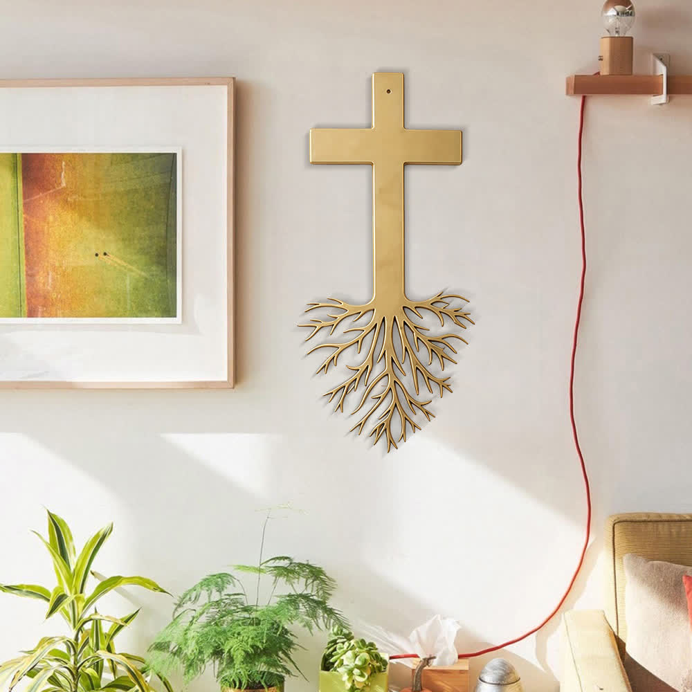Christianartworkshop Modernes Kreuz mit Wurzeln – Wanddekoration aus Metall: Ein kraftvolles Symbol wachsenden Glaubens - image 6