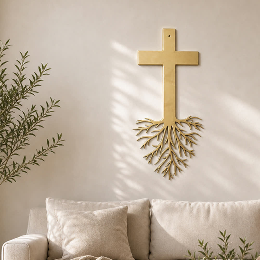 Christianartworkshop Modernes Kreuz mit Wurzeln – Wanddekoration aus Metall: Ein kraftvolles Symbol wachsenden Glaubens - image 3