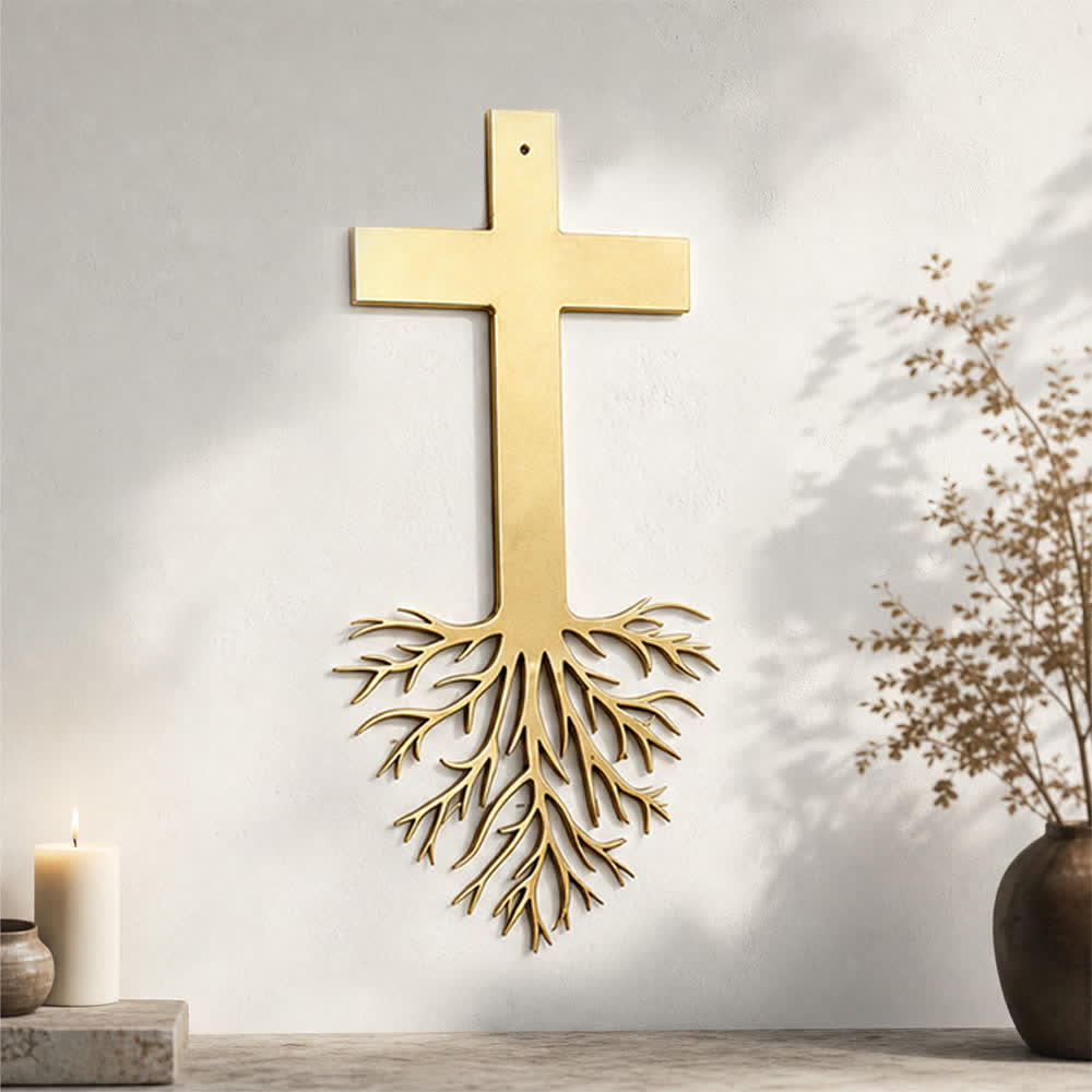 Christianartworkshop Modernes Kreuz mit Wurzeln – Wanddekoration aus Metall: Ein kraftvolles Symbol wachsenden Glaubens - image 1