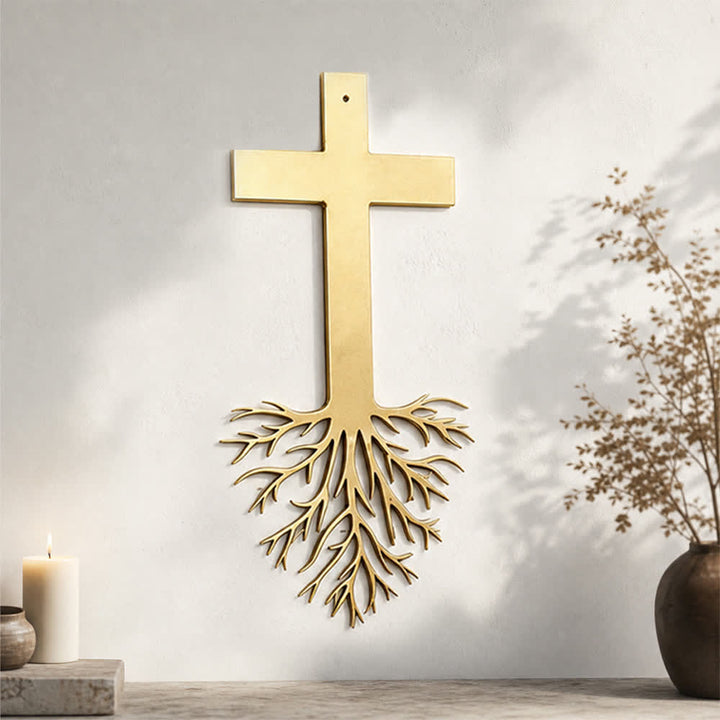 Christianartworkshop Modernes Kreuz mit Wurzeln – Wanddekoration aus Metall: Ein kraftvolles Symbol wachsenden Glaubens - image 1