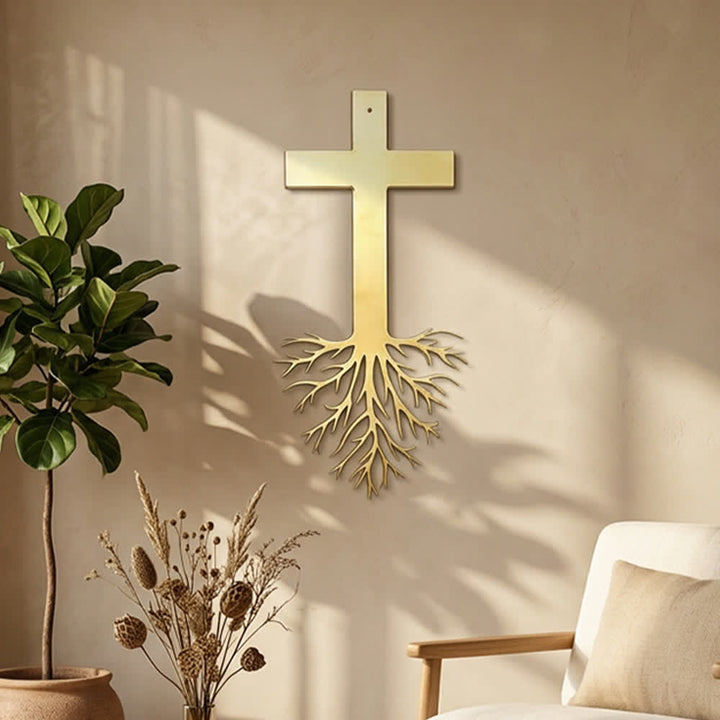 Christianartworkshop Modernes Kreuz mit Wurzeln – Wanddekoration aus Metall: Ein kraftvolles Symbol wachsenden Glaubens - image 2