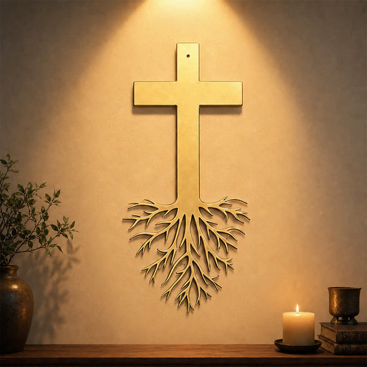Christianartworkshop Modernes Kreuz mit Wurzeln – Wanddekoration aus Metall: Ein kraftvolles Symbol wachsenden Glaubens - image 5