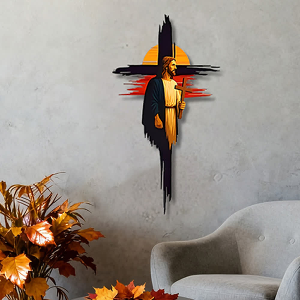 Christianartworkshop Pinselstrich-Kreuz Jesus Sonnenuntergangslandschaft Metall-Wanddeko: Zeitloses Symbol der heiligen erlösenden Gnade - image 4