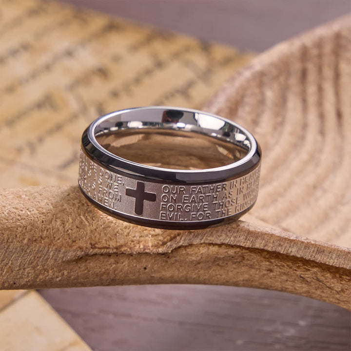 Christianartworkshop Ring aus Edelstahl mit tiefem Kreuz und Vaterunser: Symbol des unerschütterlichen Glaubens an den Himmel - Silber & Schwarz - US 13 - image 9