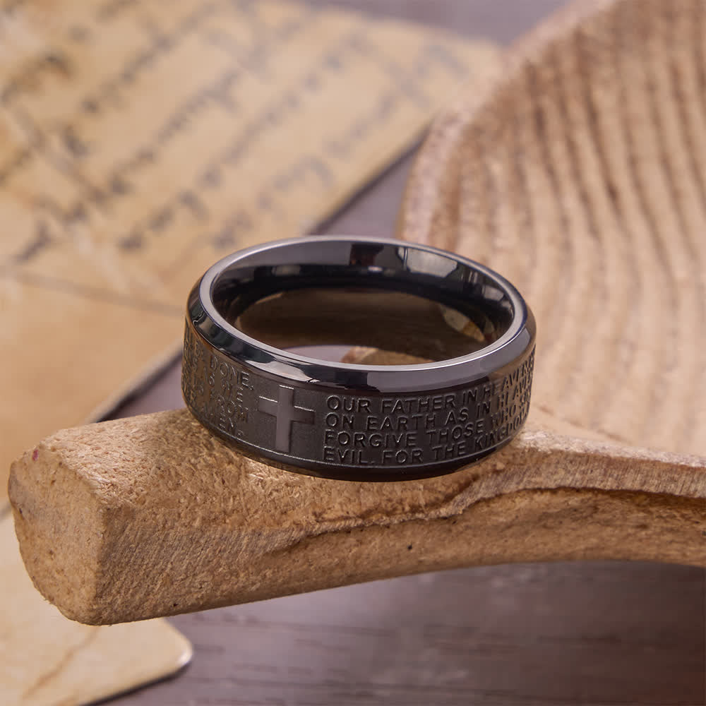 Christianartworkshop Ring aus Edelstahl mit tiefem Kreuz und Vaterunser: Symbol des unerschütterlichen Glaubens an den Himmel - Schwarz - US 13 - image 8