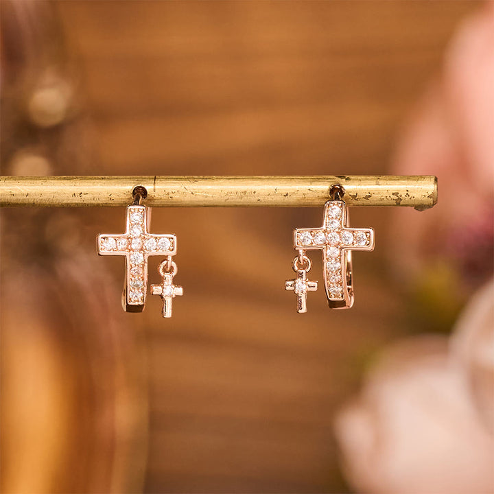 Christianartworkshop Doppelkreuz-Ohrringe mit Kristallbesatz: Symbol sanfter himmlischer Segnungen - image 5
