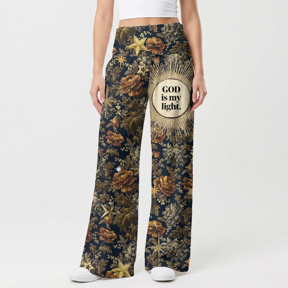 Christianartworkshop God Is My Light Vintage Floral Damen-Hose mit weitem Bein - image 1