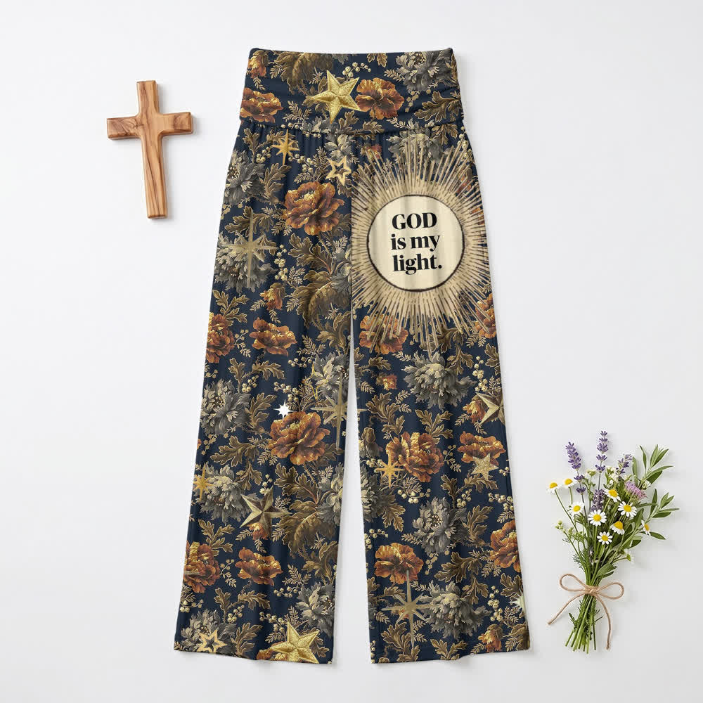 Christianartworkshop God Is My Light Vintage Floral Damen-Hose mit weitem Bein - US22, UK/AU26, EU54 - image 0