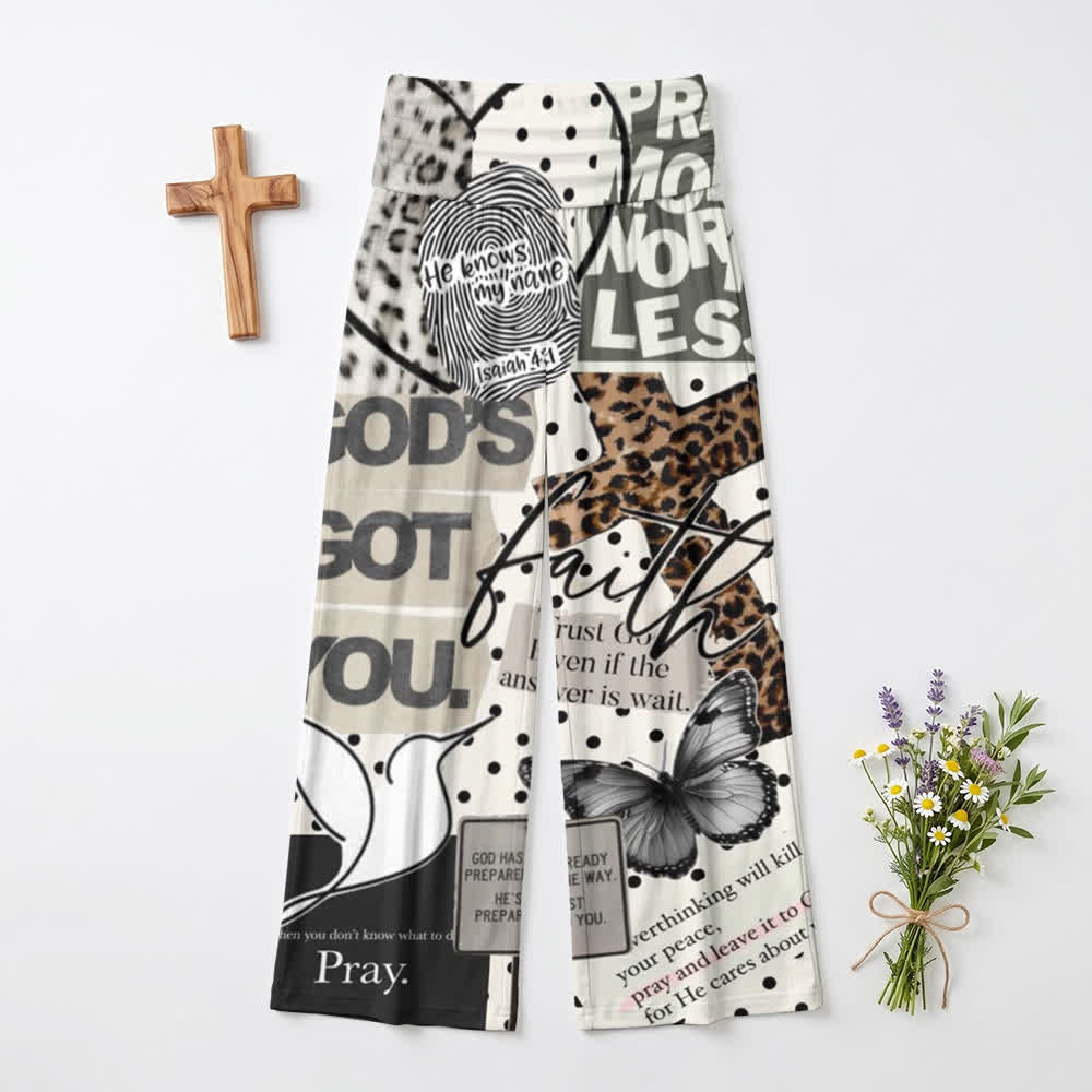 Christianartworkshop Damenhose mit weitem Bein und hohem Bund, bedruckt mit Collage-Muster aus „Faith“. - US22, UK/AU26, EU54 - image 0
