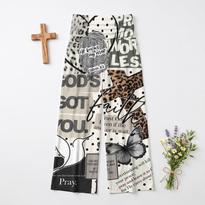 Christianartworkshop Damenhose mit weitem Bein und hohem Bund, bedruckt mit Collage-Muster aus „Faith“. - US22, UK/AU26, EU54 - image 0