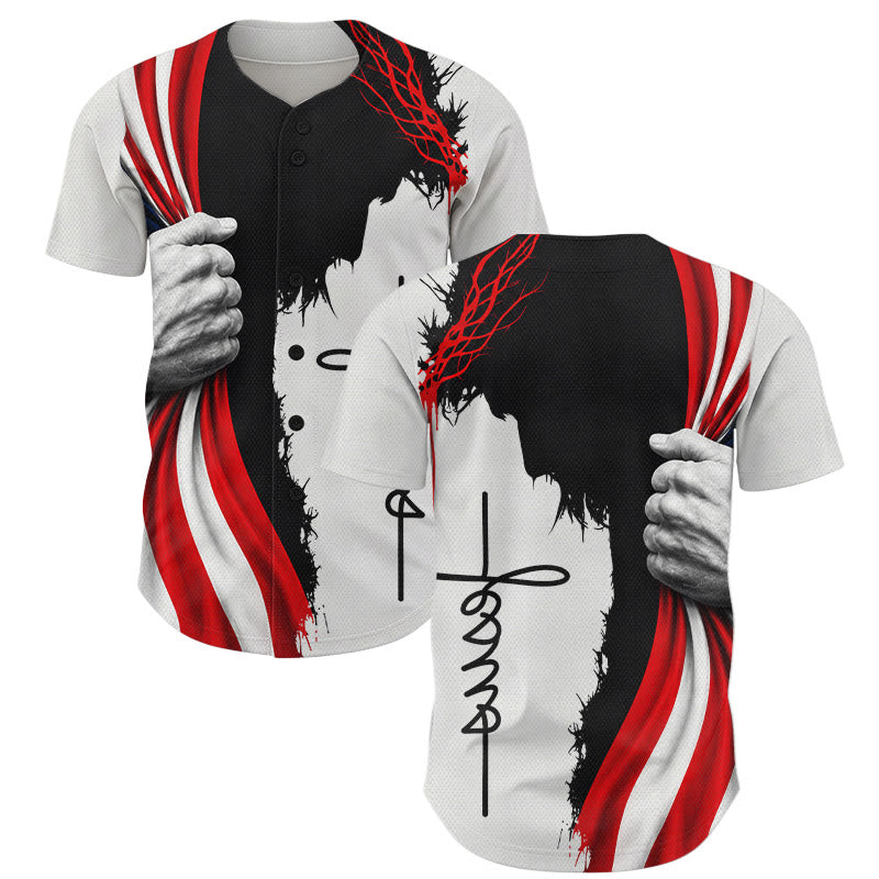 Christianartworkshop Patriotisches Unisex-Baseballtrikot mit Dornenkrone und Jesus-Silhouette - 5XL - image 0