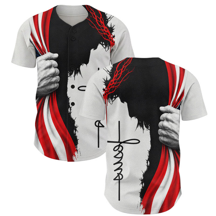 Christianartworkshop Patriotisches Unisex-Baseballtrikot mit Dornenkrone und Jesus-Silhouette - 5XL - image 0