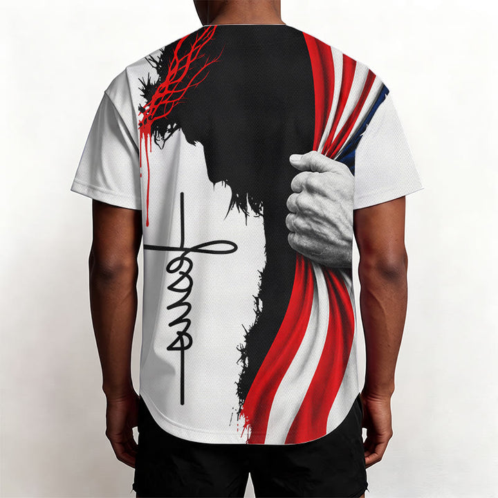 Christianartworkshop Patriotisches Unisex-Baseballtrikot mit Dornenkrone und Jesus-Silhouette - image 4