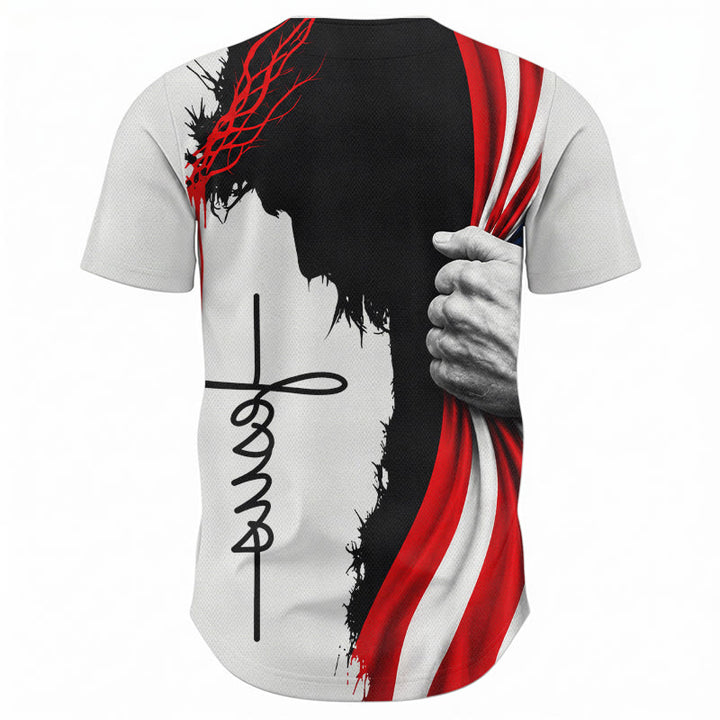 Christianartworkshop Patriotisches Unisex-Baseballtrikot mit Dornenkrone und Jesus-Silhouette - image 2