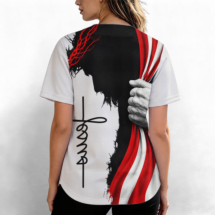 Christianartworkshop Patriotisches Unisex-Baseballtrikot mit Dornenkrone und Jesus-Silhouette - image 6