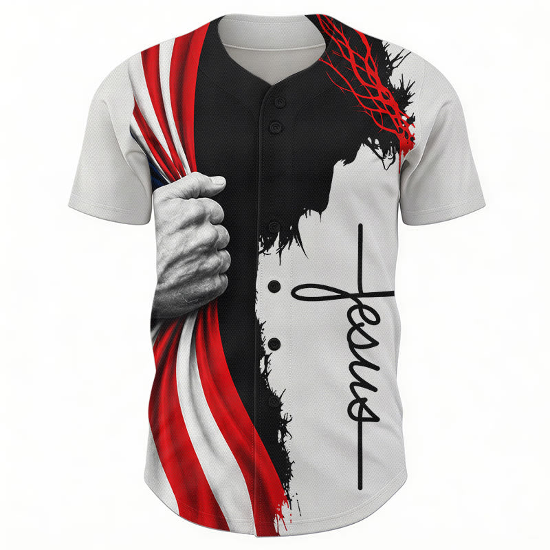 Christianartworkshop Patriotisches Unisex-Baseballtrikot mit Dornenkrone und Jesus-Silhouette - image 1