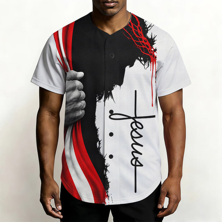 Christianartworkshop Patriotisches Unisex-Baseballtrikot mit Dornenkrone und Jesus-Silhouette - image 3
