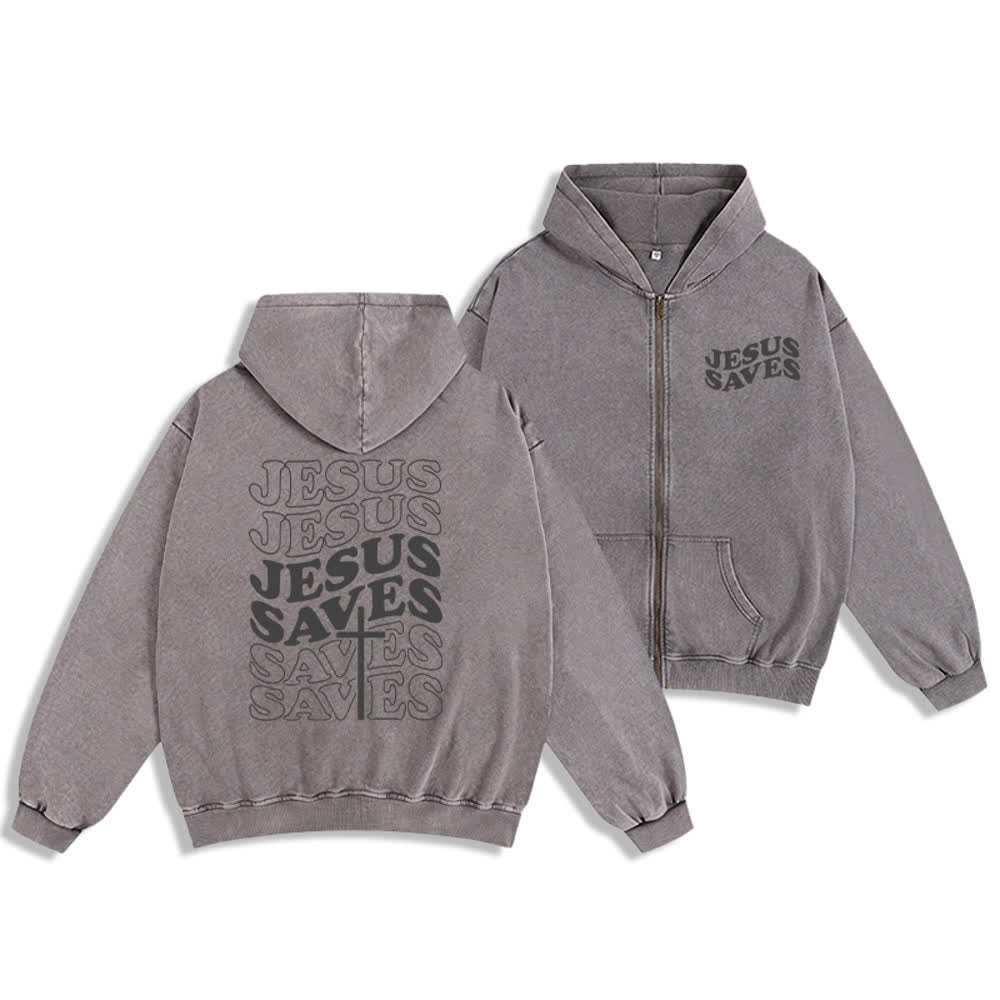 Christianartworkshop Jesus Saves Washed Street Zip-Up Hooded Jacket - Grau - 2XL - image 3