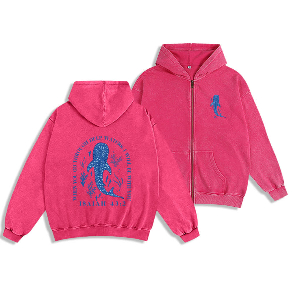 Christianartworkshop Gewaschene schwarze Jesaja 43:2 Walhai-Kapuzenjacke mit Reißverschluss - Rosa - 2XL - image 9