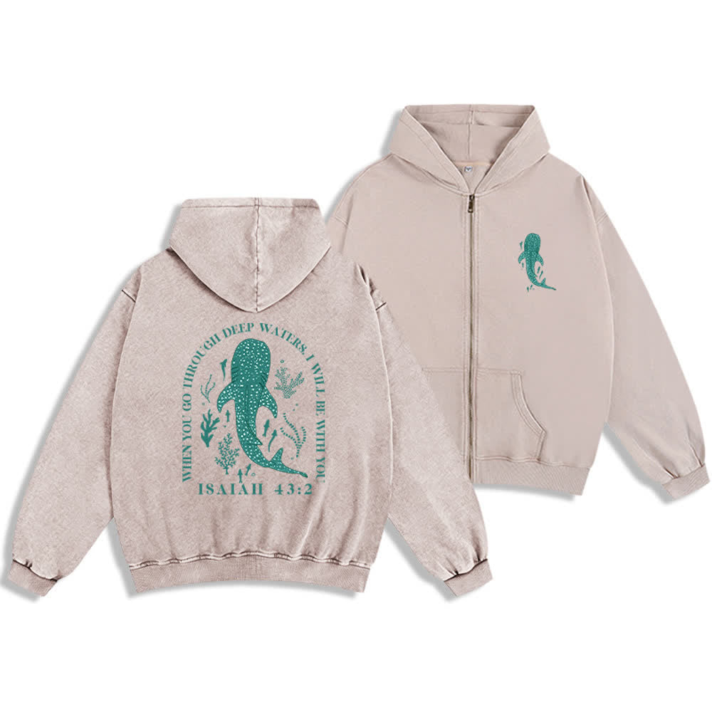Christianartworkshop Gewaschene schwarze Jesaja 43:2 Walhai-Kapuzenjacke mit Reißverschluss - Beige - 2XL - image 12