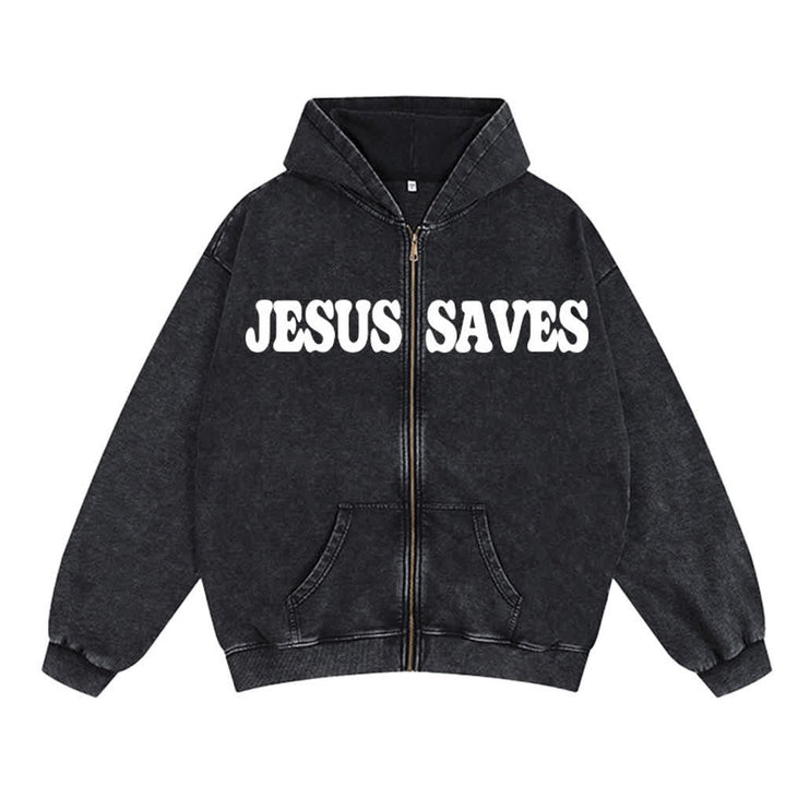 Christianartworkshop Jesus Saves Washed Oversized Streetwear Kapuzenjacke - Grau - 2XL - image 5